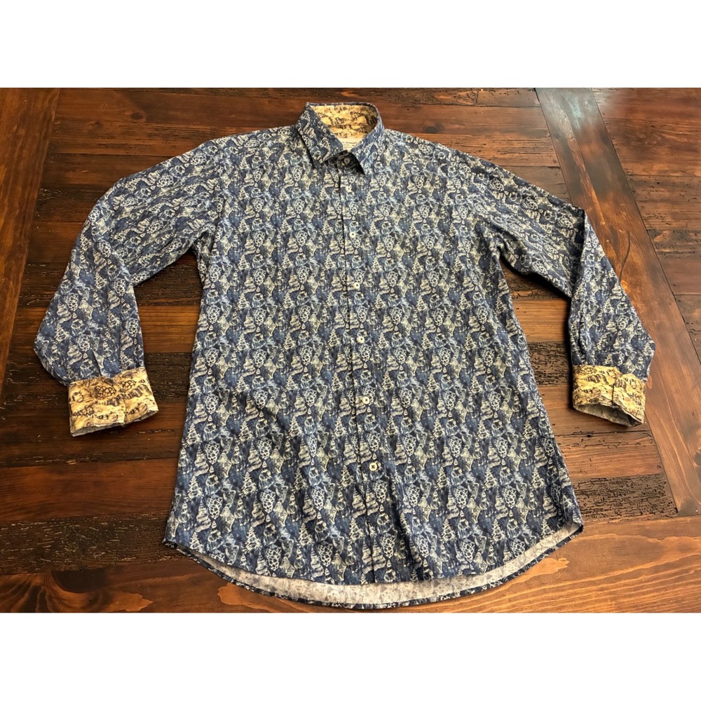 Marcel Massimo Button Down Shirt Nautical Shell Print Contrasting Cuffs Men's M